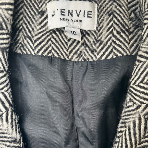J’ENVIE NEW YORK 100% HERRINGBONE WOOL 3/4 SLV BLACK WHITE LINED BLAZER, SIZE 10 - Picture 11 of 11